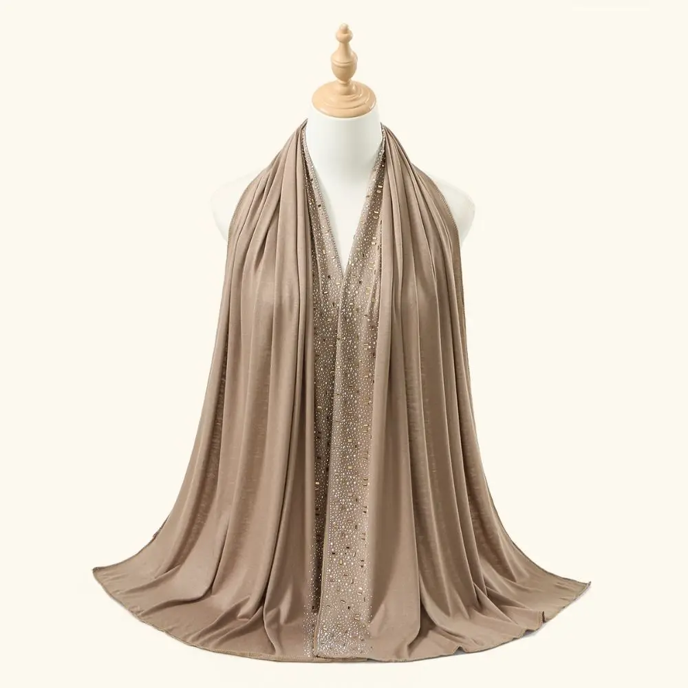 

High Quality Solid Color Hijab Scarf Rhinestone Sun Protection Shawl Long Wraps Shinny Breathable Turban Bandana For Women