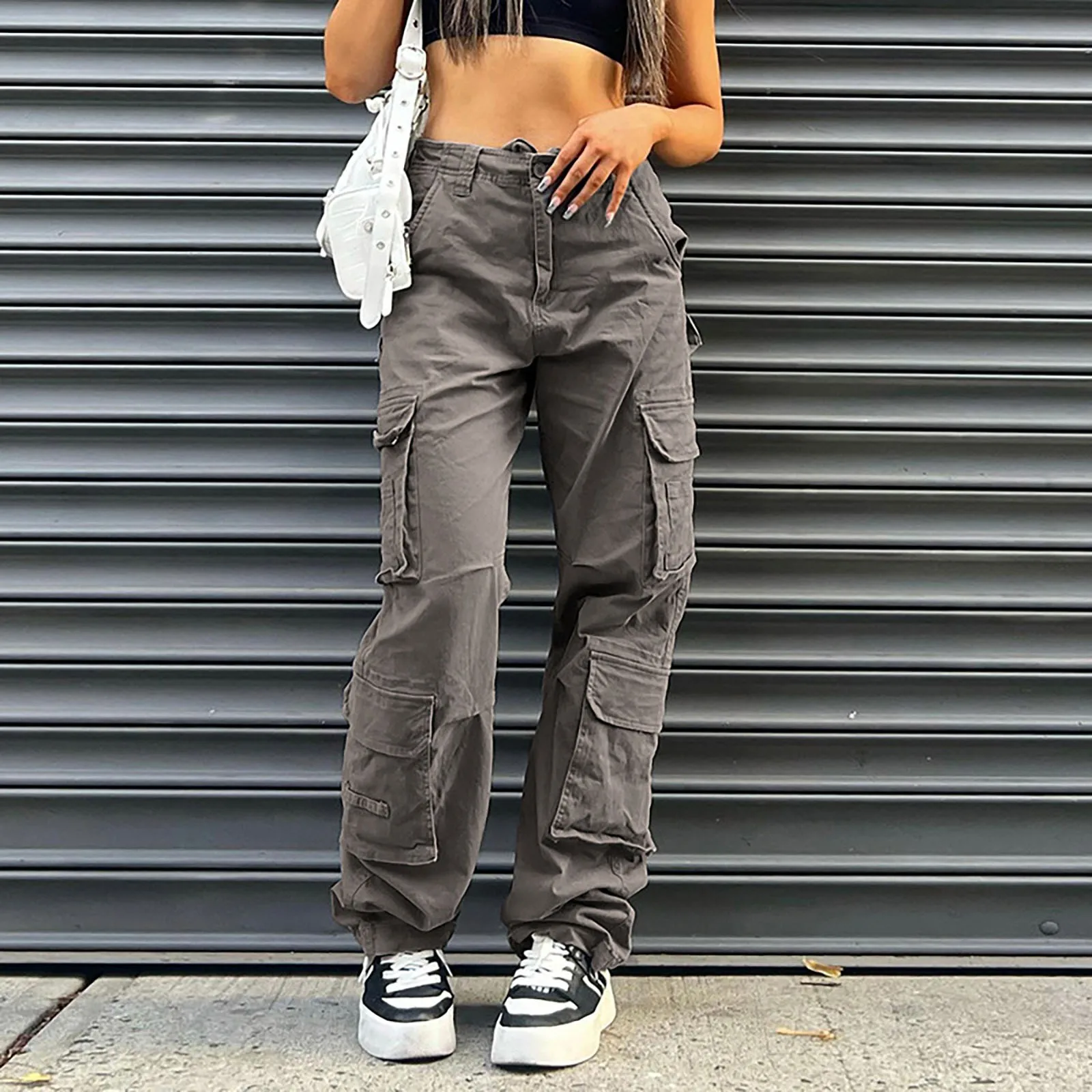 

Women Jeans High Street Vintage High Waist Jeans Multiple Pockets Cargo Pants Women Clothing Casual Wide Leg Baggy Denim Trouser