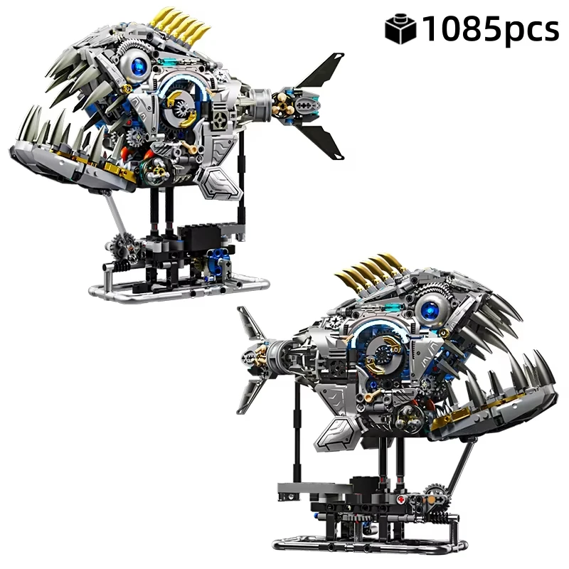 1085pcs MOC Technical Mechanical Piranha Building Blocks Assembling Fish Bricks Model Toys for Boys Christmas Birthday Gift Set