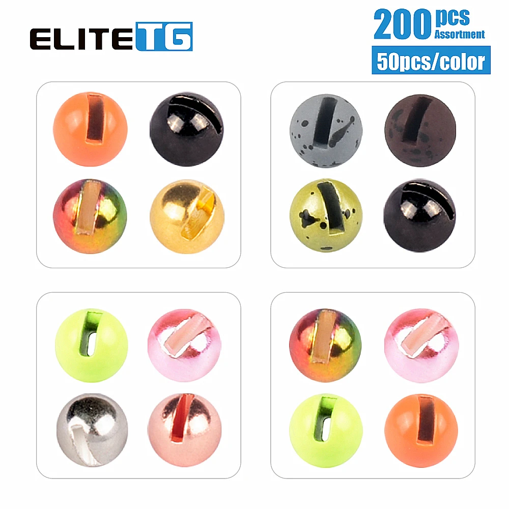 Elite TG 200Pcs Combo 2.5-3.8mm Tungsten Slotted Beads,Fly Tying Beads,Pink Gold Black Trout Nymphing Flies Fly Fishing Bead