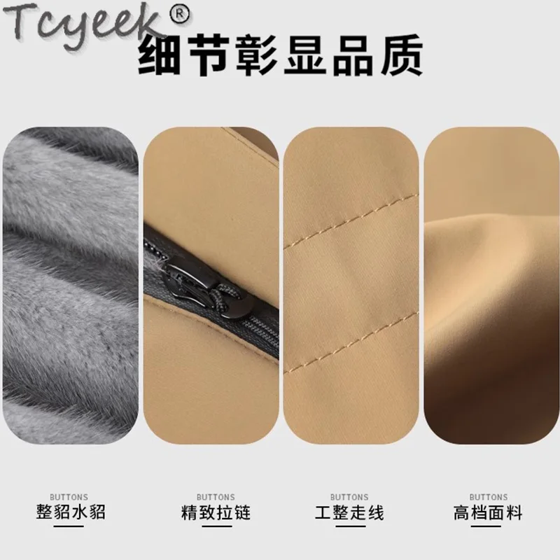 Tcyeek casaco de pele de vison natural roupas masculinas jaquetas de inverno meados de comprimento parka quente casacos de pele real homem gola de pele de raposa casaco masculino