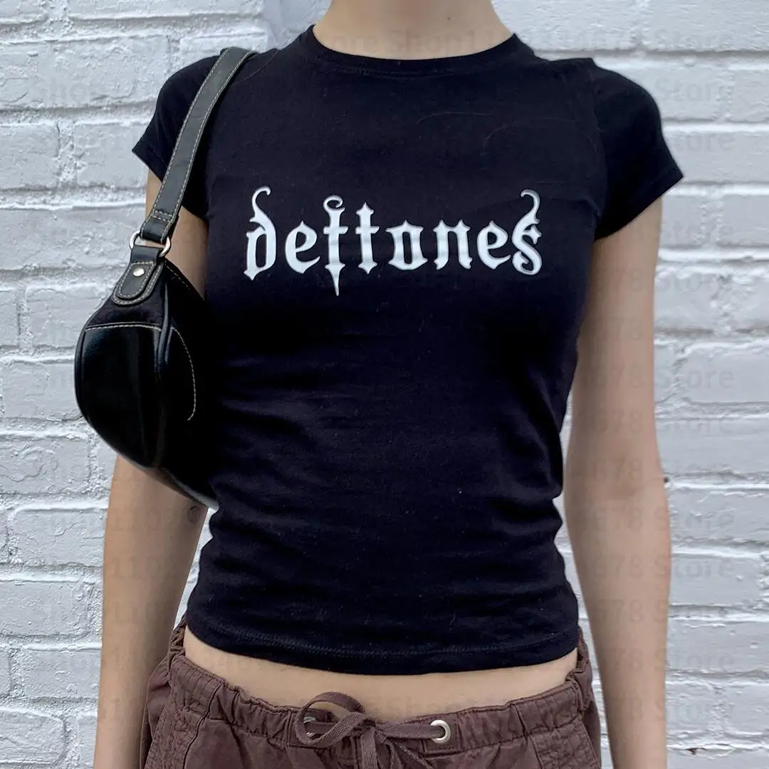 Streetwear Slim Aesthetic Letter Print Grunge Crop Tops Vintage Women's Crop Top Punk Y2k 2000s Clothes Gothic Emo Girl Baby Tee