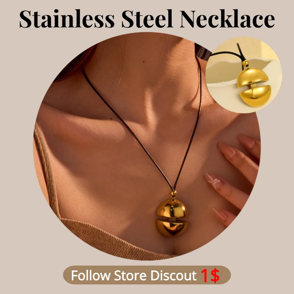 

Stainless Steel Necklace Round Pendant Glossy Plated 18K Gold Color Stainless Steel Chain Jewellery Women's Necklace