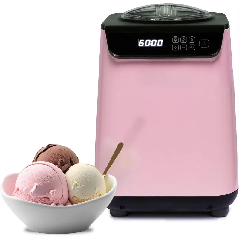 Ice Cream Maker Machine Automatic 1.28 Qt Upright with Built-In Compressor, LCD Digital Display & Timer, No Pre-Freezing