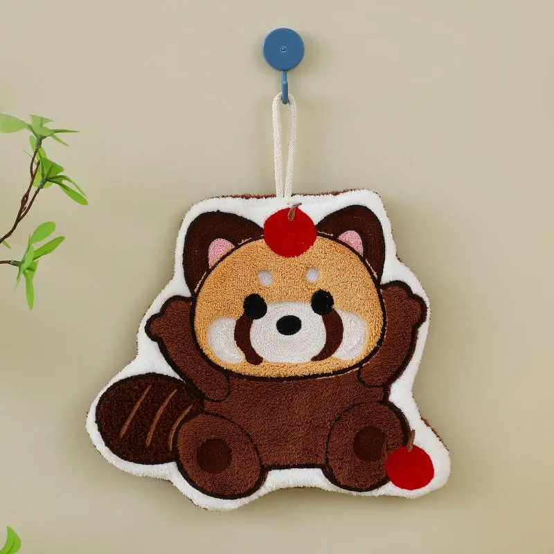Plush Raccoon Hand Towel Hanging Soft Absorbent for Kitchen and Bathroom Daily Household Cleaning
