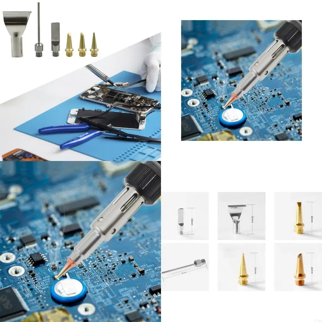 M7DA 6pcs Consejo boquilla metal Consejo esponjas plástico Accesorios electrónicos soldadura para soldador