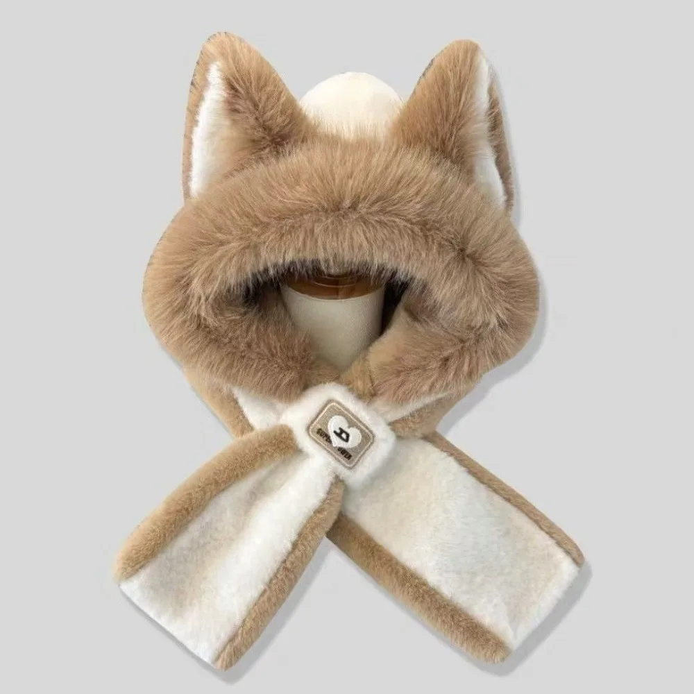 

New Fox Ears Integrated Hat Scarf Set Warm Pullover Cap Windproof Coldproof Hooded Hat Outdoor Sports
