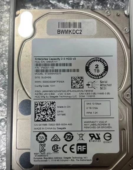 used Ent 0TMVN7 TMVN7 2TB ST2000NX0463 7.2K SAS 2.5