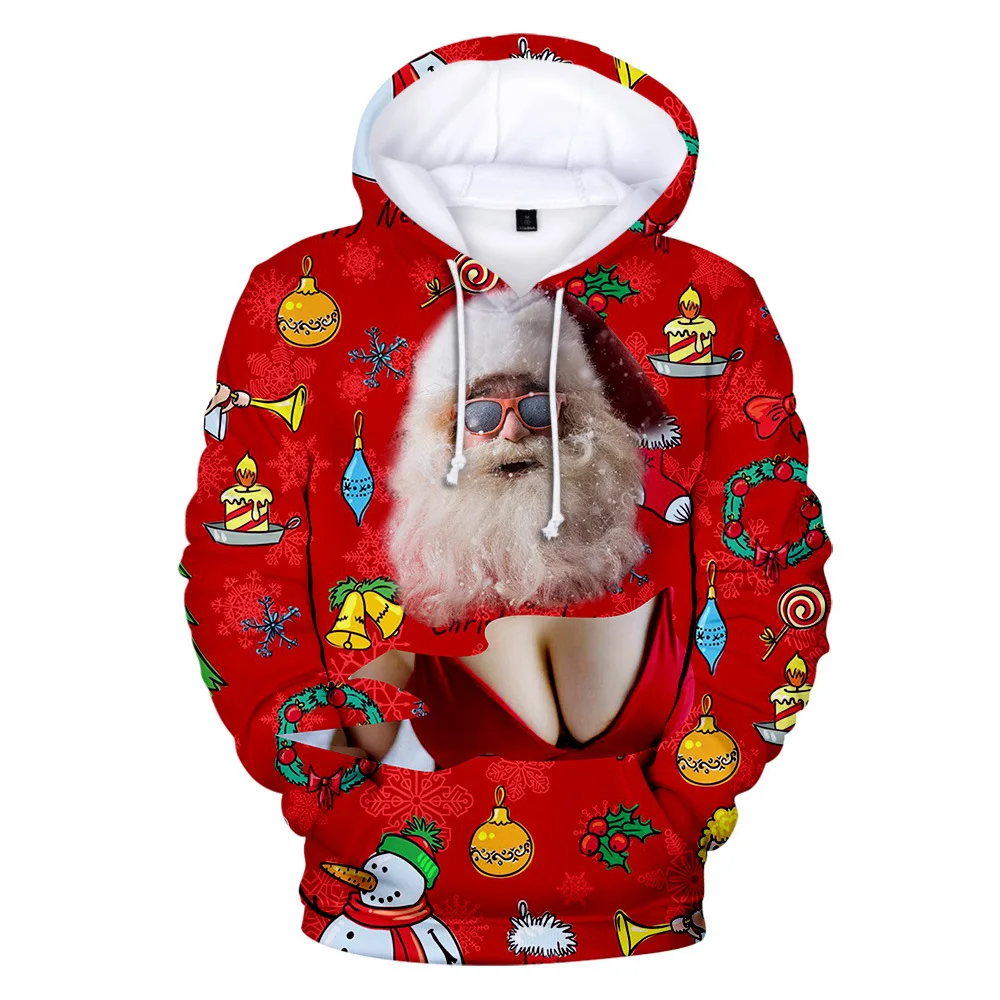 

2026 Autumn/Winter Sweater Christmas Sweater Christmas Hat Saint Christmas Deer Digital Print Hoodie Sweater Men and Women a033