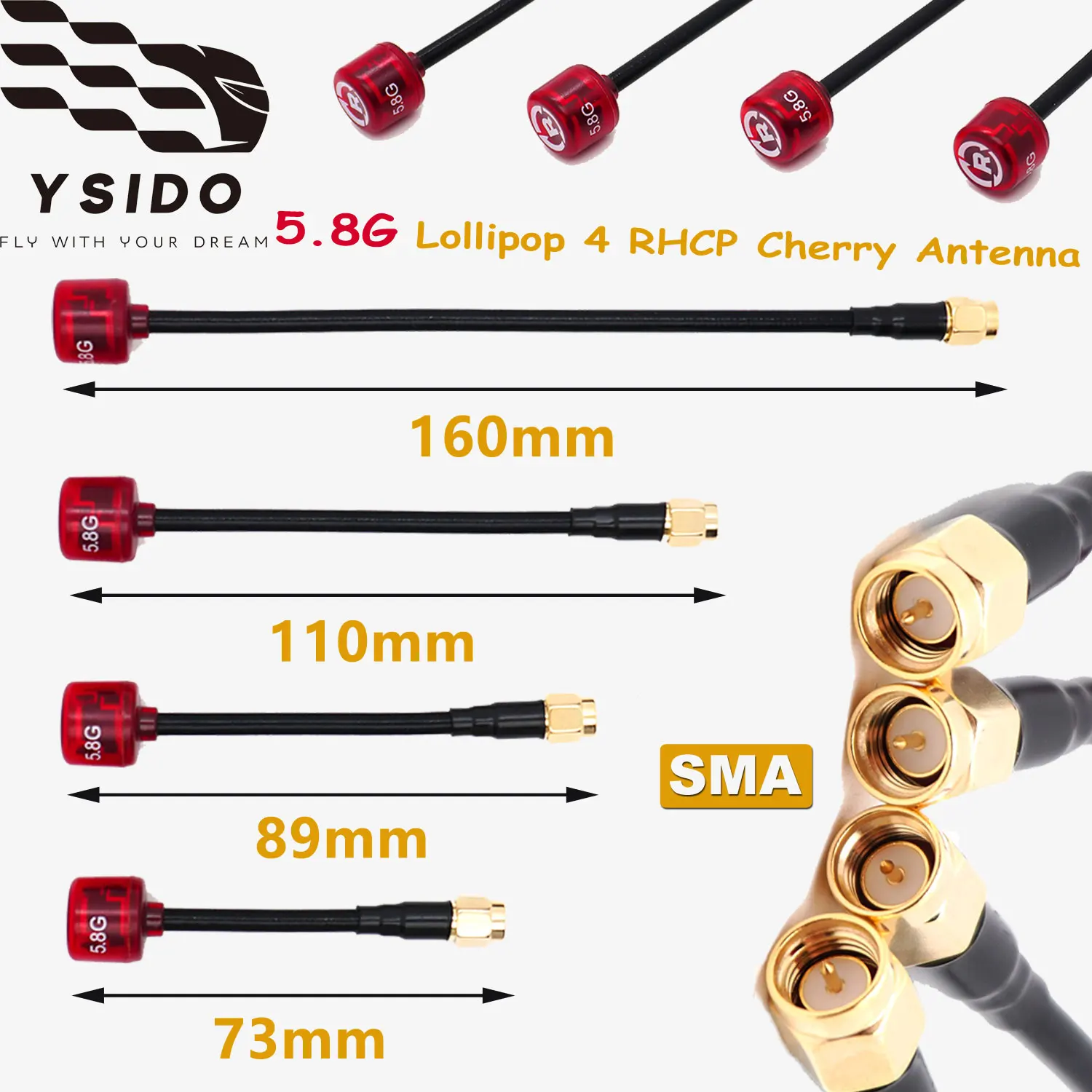 

YSIDO Smaller and lighter 5.8G Lollipop 4 RHCP SMA Cherry Antenna 3.0 DBI Connector For RC DJI FPV Quadcopter Racing Drone Model