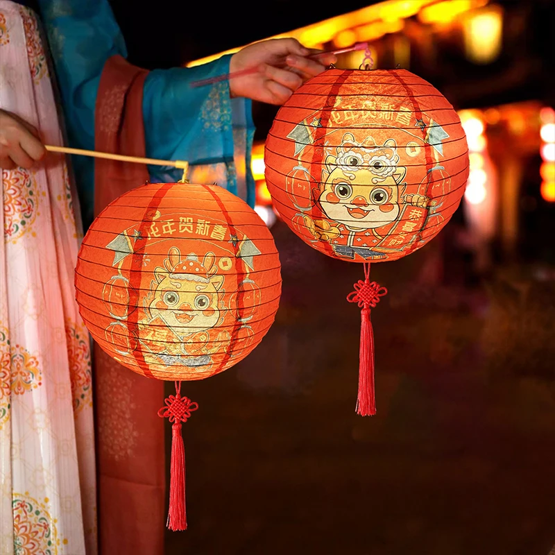 

4 Pcs Chinese New Year Decor Paper Lantern 2024 Dragon Year Traditional Chinese Spring Festival Holiday Decor Hanging Lantern