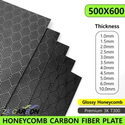 600x500mm Honeycomb Texture Surface Carbon Fiber Plate Sheet Glossy Carbon Fiber Plate 3K High Composite Hardness Material