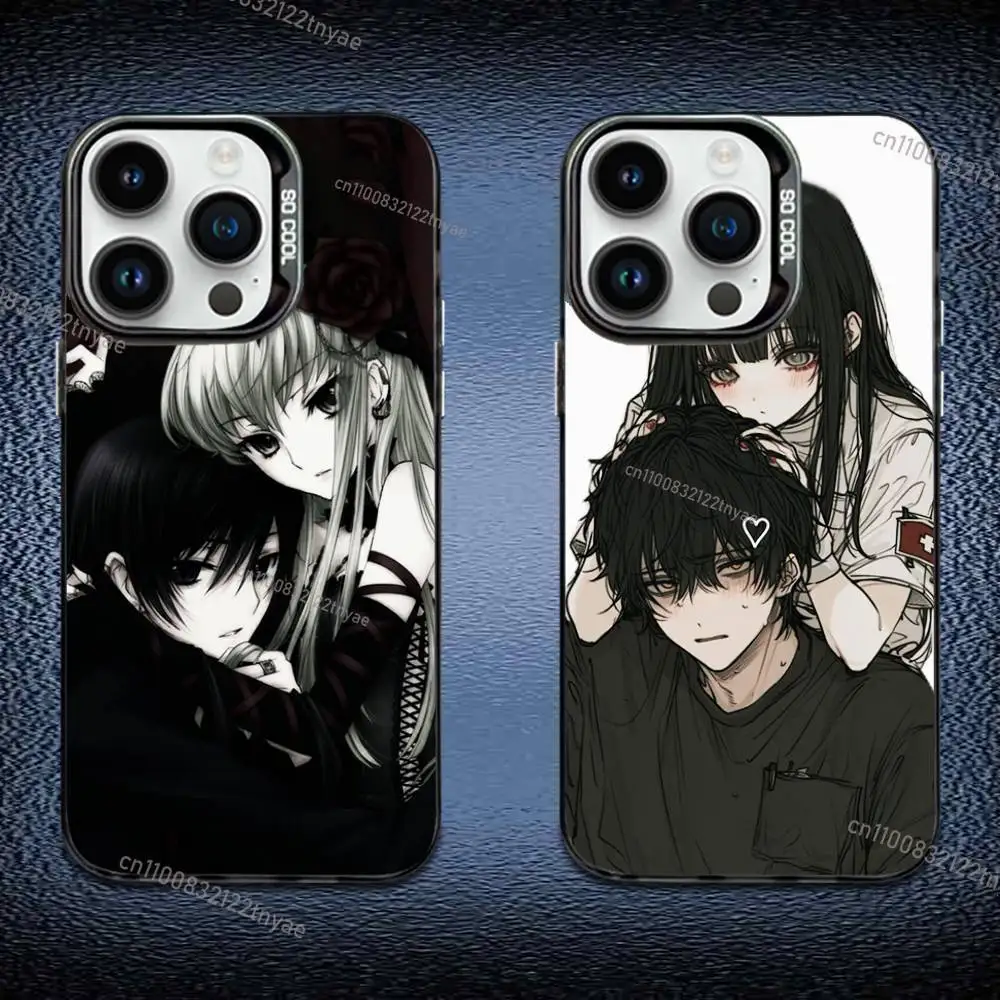 

Love Black and Cute Emo Phone Case For iPhone 17,16,Pro,Max,e,15,14,Plus,13,12,Mini,11, Matte Colored Silver Luxury Cover