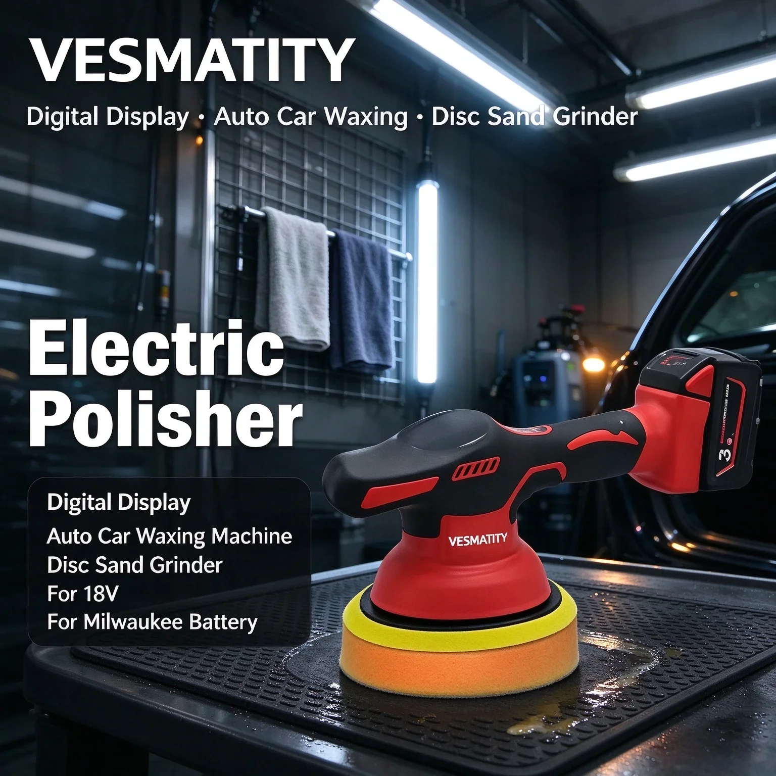 Auto Car Waxing Machine Disc Sand Grinder Cordless Electric Polisher Digital Display For 18V For Milwaukee Battery