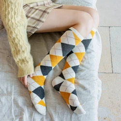 Colorful ladies girls Diamond plaid pattern Knee socks women ins new fashion Party Queen knee-high stockings Over Knee long