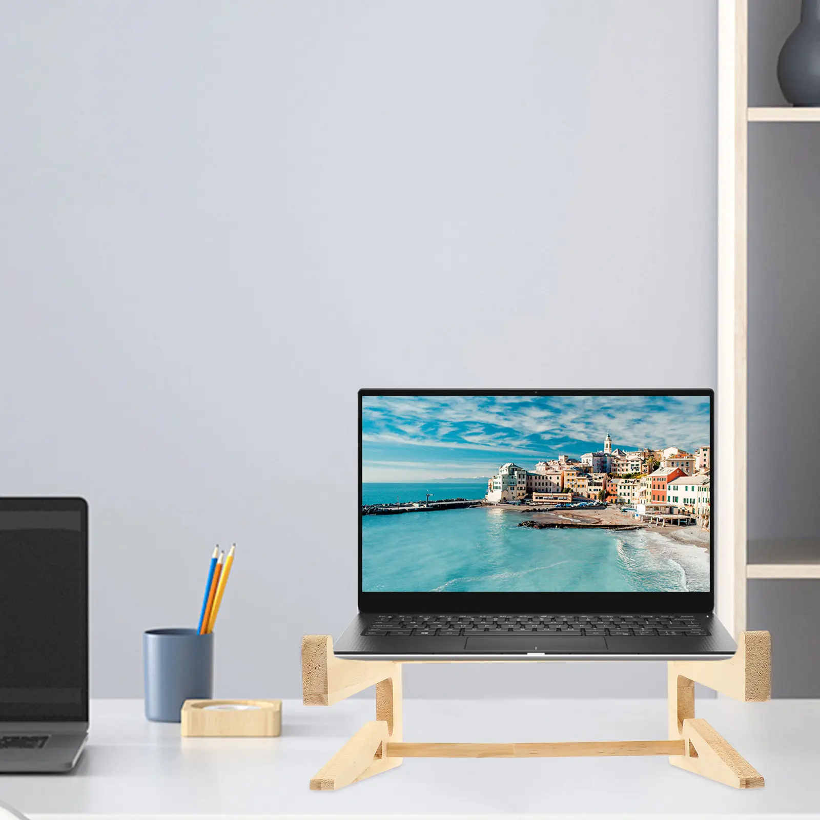 Portable Wooden Laptop Stand Notebook Riser Holder Heightening Support Stable Keyboard Desk Organizer Heat Dissipation Ergonomic