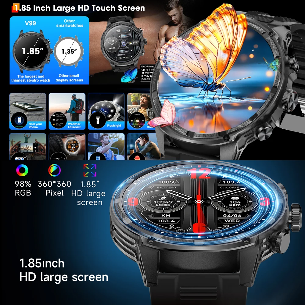 2025 chamada Bluetooth de nível militar de ultra-alta definição de 1,85 polegadas, bateria grande de 710mAh, smartwatch de rastreamento de fitness esportivo 170 +