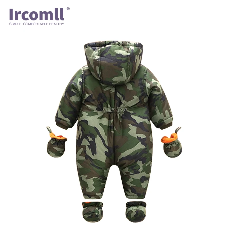 Ircomll 2024 Newborn Baby Rompers Winter Thick warm Kid Baby Girls Boys Infant Clothing Camo Flower Hooded Jumpsuit Kids Outwear