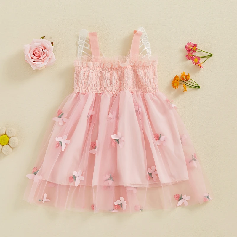 Toddler Girls Sleeveless Floral Tulle Princess Dress A-line Summer Dress with Butterfly Embellishments Slip Dress