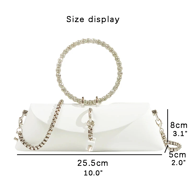 JIOMAY Clutch Bag Luxury Designer Handbag for Women 2023 with Chain Metal Ring Handle PU Leather Rhinestones Purses Shoulder Bag