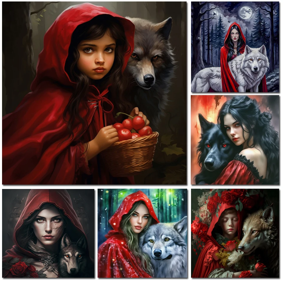 DIY Diamond Painting New 2024  Red Hooded Girl and Wolf Jewelry Cross Stitch Kit Mosaic Diamond Embroidery Home Decoration