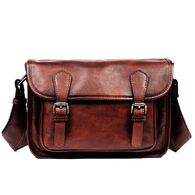 Vegetable tanned leather handbag hand-painted men\'s bag leisure leather shoulder bag fashion messenger bag