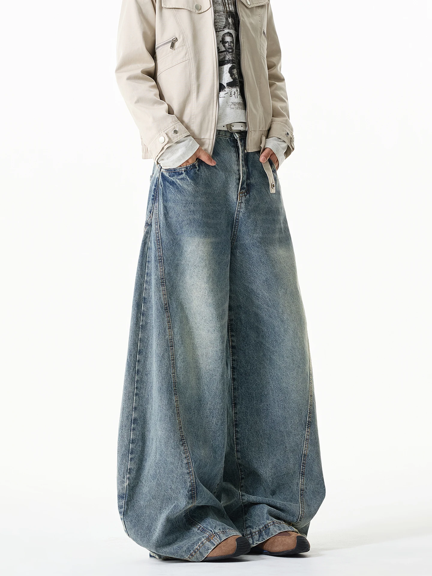 

Cleanfit модные мужские широкие лоскутные джинсы с ножом американские прямые свободные брюки High Street новые повседневные хлопковые брюки