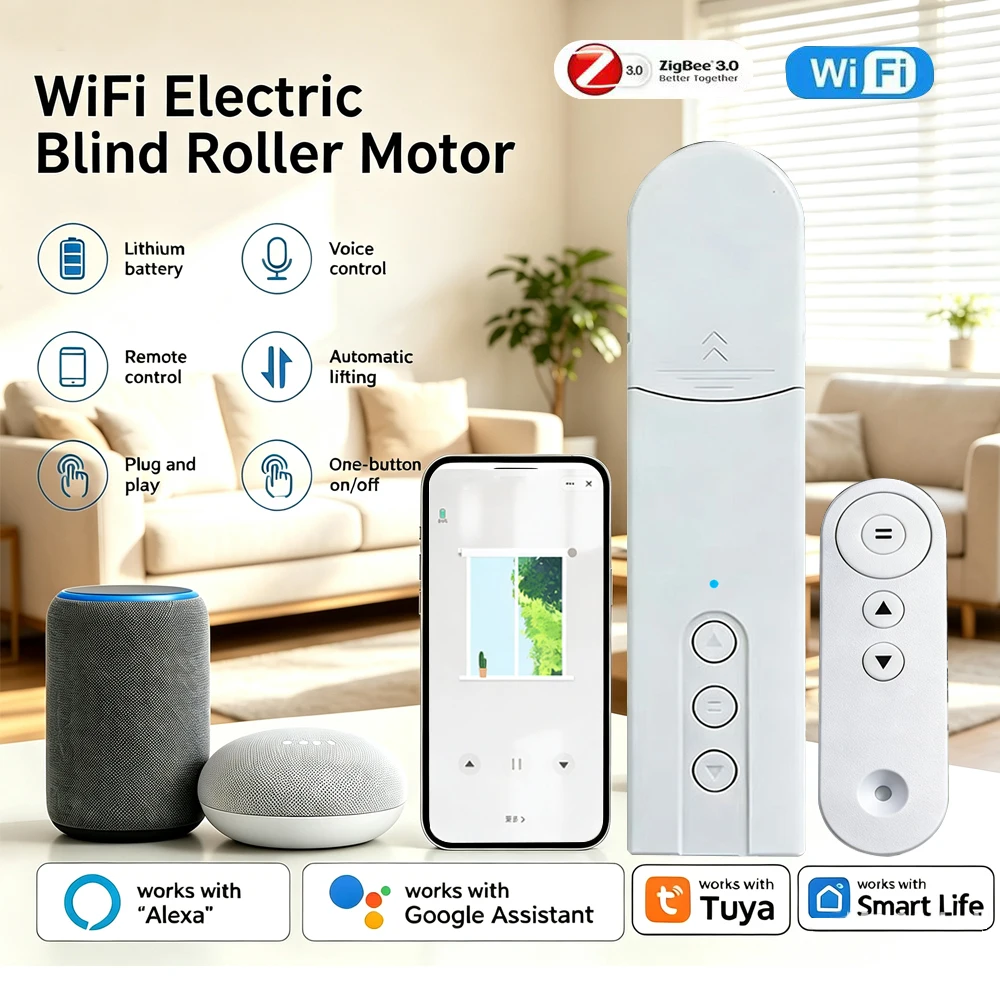 WiFi Smart Electric Roller Blinds Driver Zigbee Curtain Motor Works with Tuya Smart Life APP Support Alexa&Google voice control