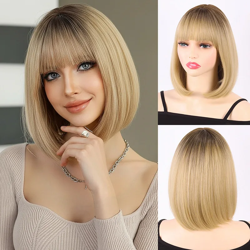 

Европейский и американский синтетический парик с прямой челкой, подходящий для женской повседневной носки и использования на вечеринке.