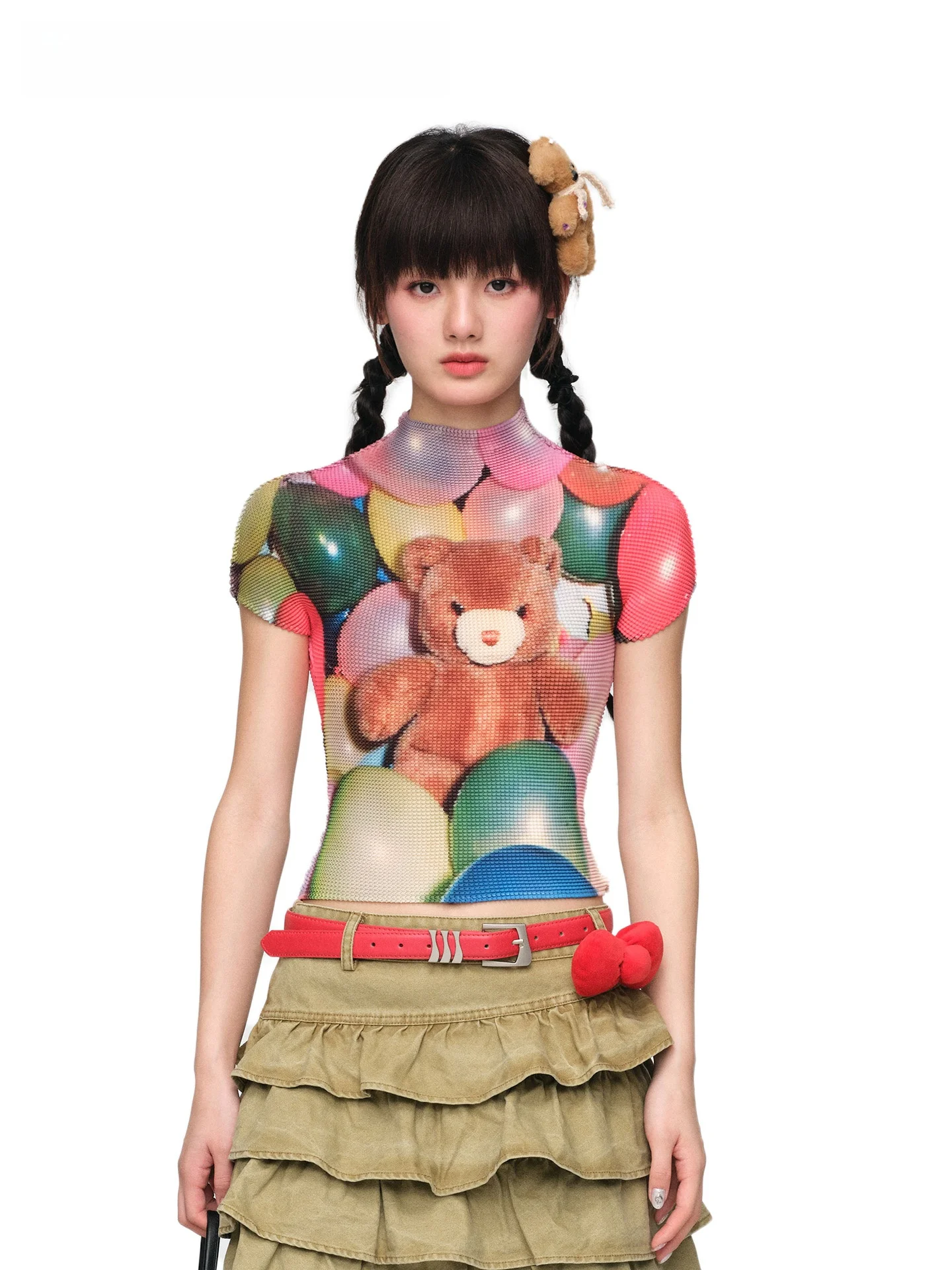 

Slim Fit Printed T-Shirt MOF Girl Spicy Girl Balloon Doll Bear Crease Summer Short Sleeve round Neck Polyester Fiber Women Men