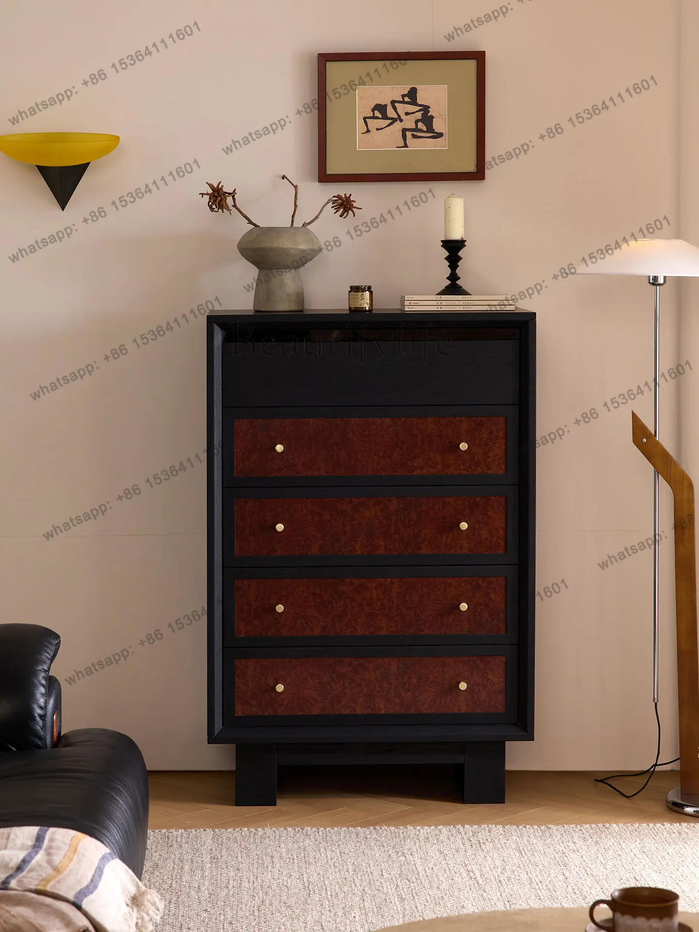 

Medieval, solid wood chest of drawers living room against the wall retro drawer locker