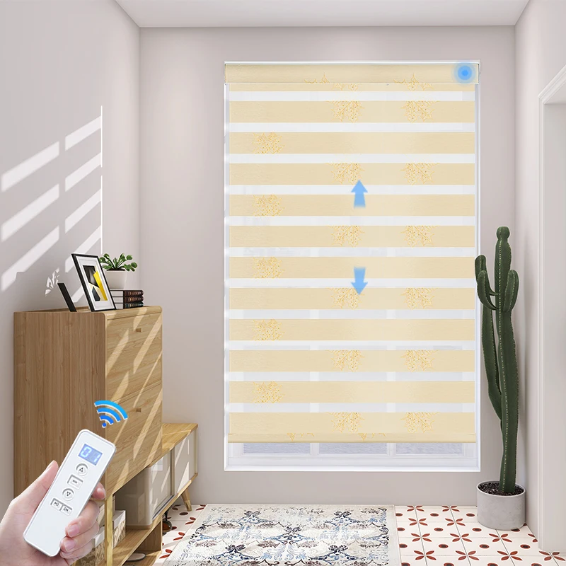 Custom Electric Zebra Roller Shades, Zebra Blinds for Windows, Dual Layer, Sheer Privacy or Light Filtering, Day and Night