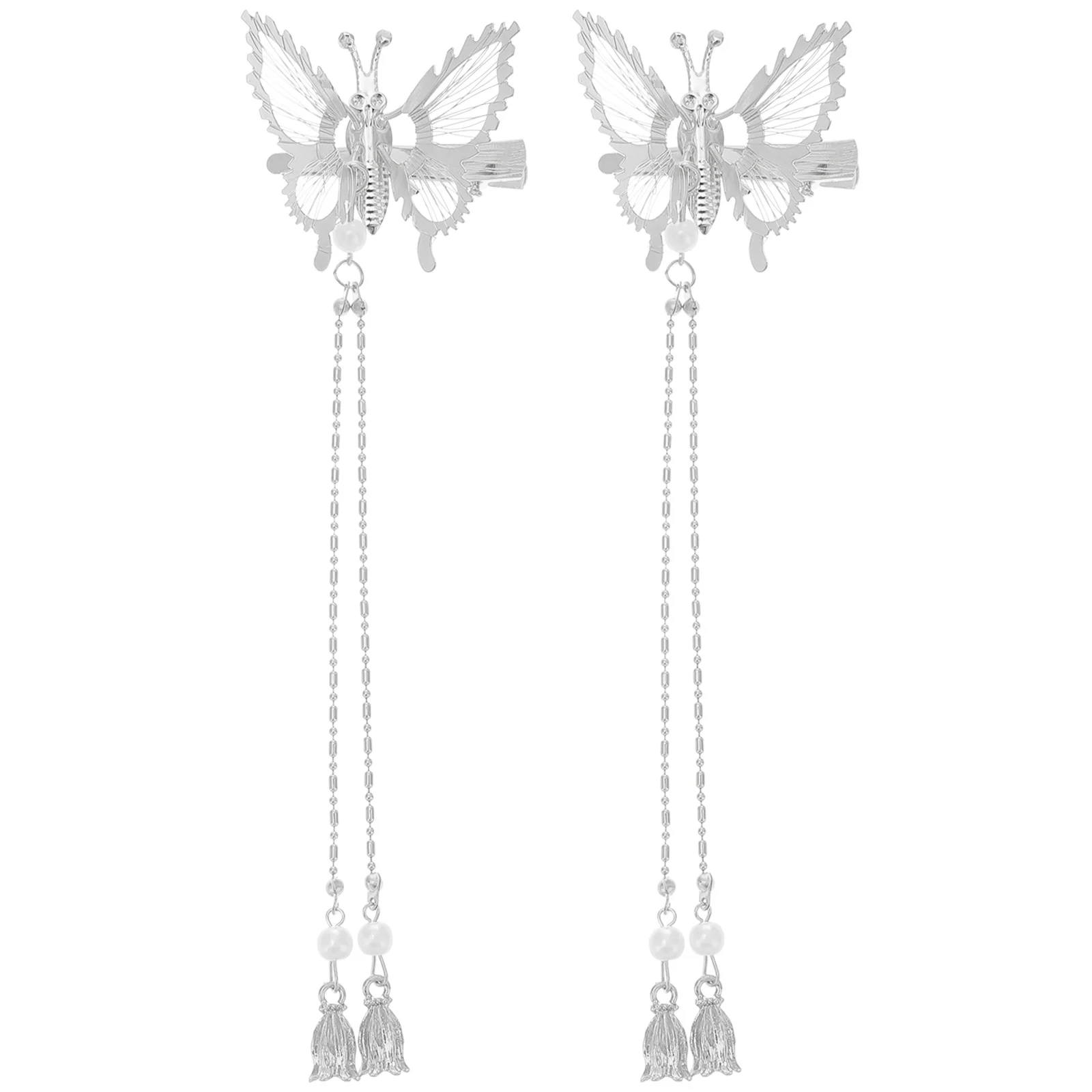 

2pcs 1 Pair Butterflies Tassel Hair Clip Alloy Barrettes For Women Side Clip Hair Accessory Decorative Headdress Hairpin
