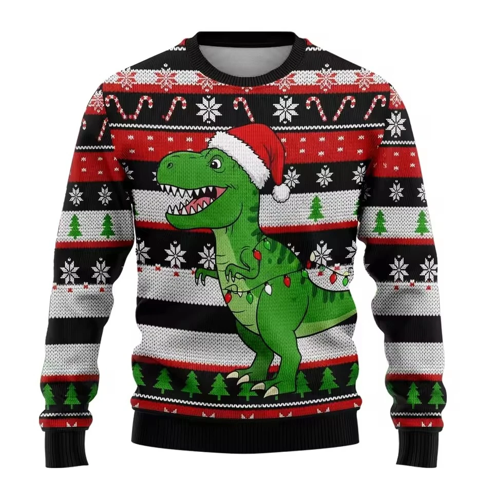 

Cute Cartoon Dinosaur Graphic Ugly Christmas hoodie For Men's Women Clothes Pet Dog Pullovers Unisex Sweatshirt Polyester Hoodie