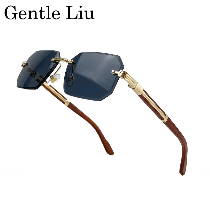

Rectangle Punk Rimless Sunglasses Men Vintage Polygon 2026 Luxury Brand Design Geometric Sun Glasses Male Hip Hop Eyewear Shades