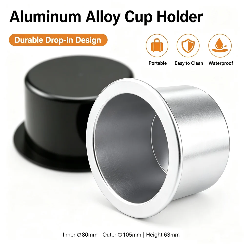 1-2Pcs 80mm Aluminum Alloy Embedded Cup Holder, Portable Durables Drink Holder for Marine Boat RV Camper Table