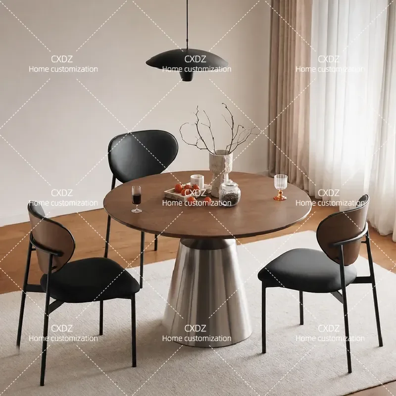 Solid Wood Round Dining Table Retro Walnut Ash Wood Medium Size Antique Style Small Apartment Household Nordic Furniture