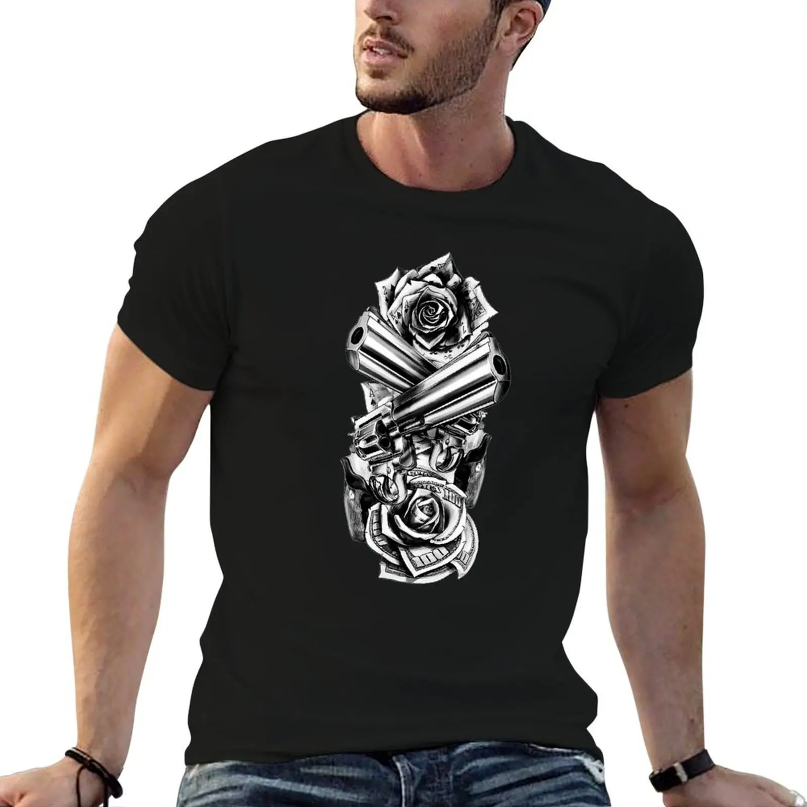 guns drawing art T-Shirt sublime shirts graphic tee mens graphic t-shirts