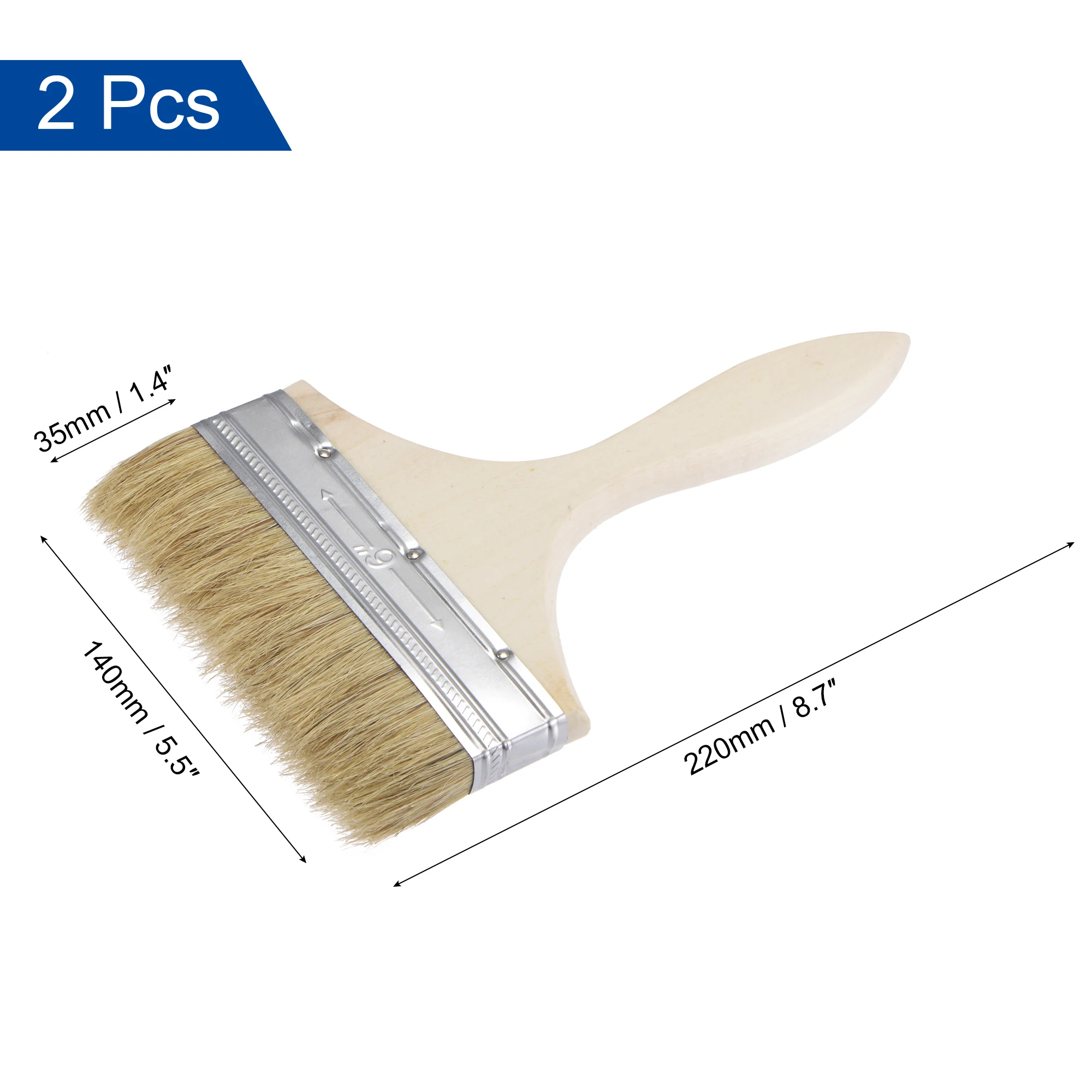 uxcell 2 Pcs 5.5 Inch Paint Brush Natural Bristle Flat Edge with Wood Handle Wall Treatment Tool for Paint, Varnishes, Glues