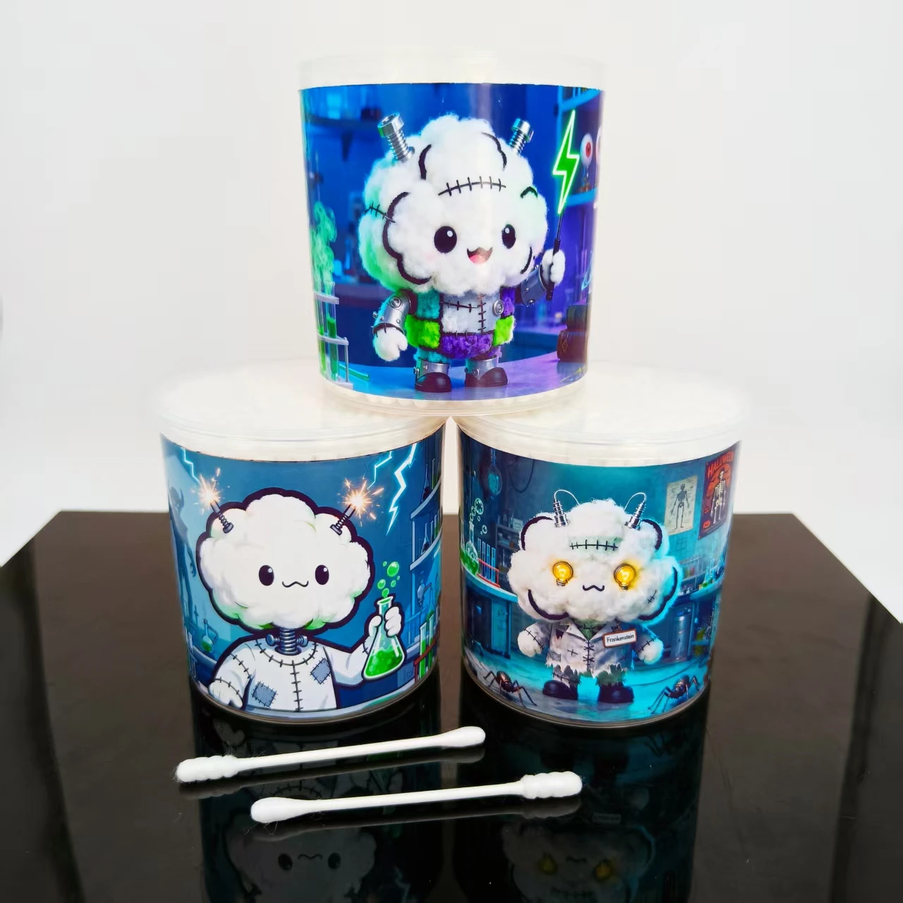 800 Stück/1000 Stück Wissenschaftslabor-Themenmuster Wattestäbchen Stick weißer Zylinder Box Wattestäbchen