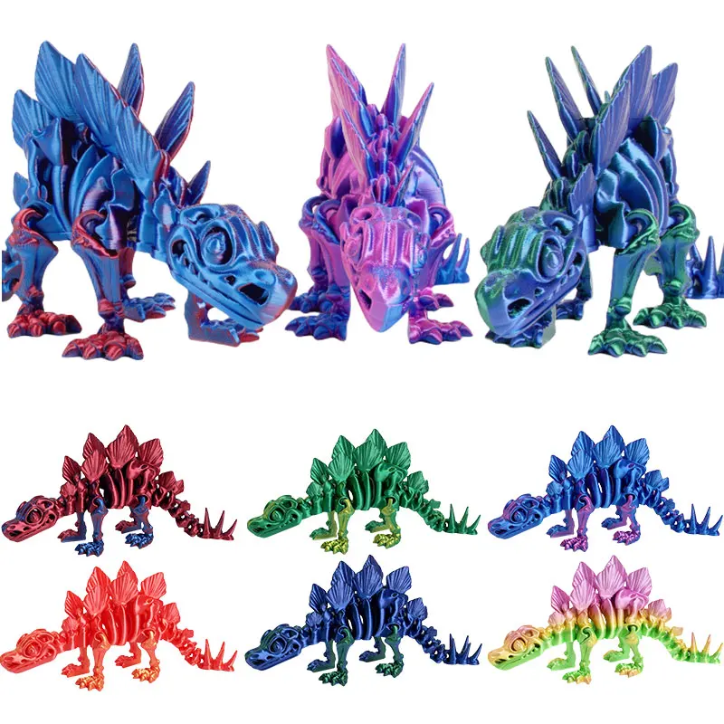 3D Printed Dinosaur Stegosaurus Joints Can Move Freely Crystal Dragon Fidget Toy Realistic Dragon Statue Home Office Decoration