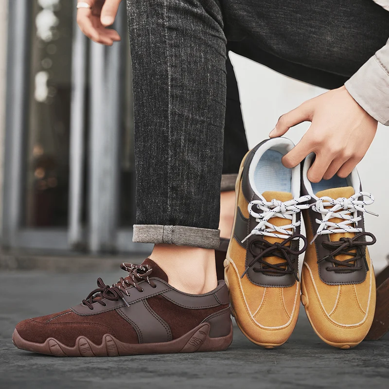 

2025 New Leather Men's Shoes Comfortable Spring Sneakers Soft Sole Casual Versatile Lace Up Comfortable Fashion Sneaker Shoes