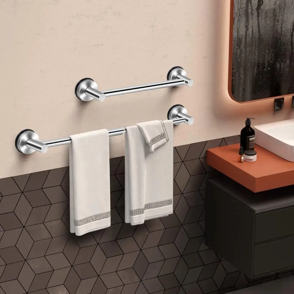 Stainless Steel Adjustable Towel Bar Suction Cup Retractable Towel Holder Wall-mounted Punch-free Extendable Towel Rack