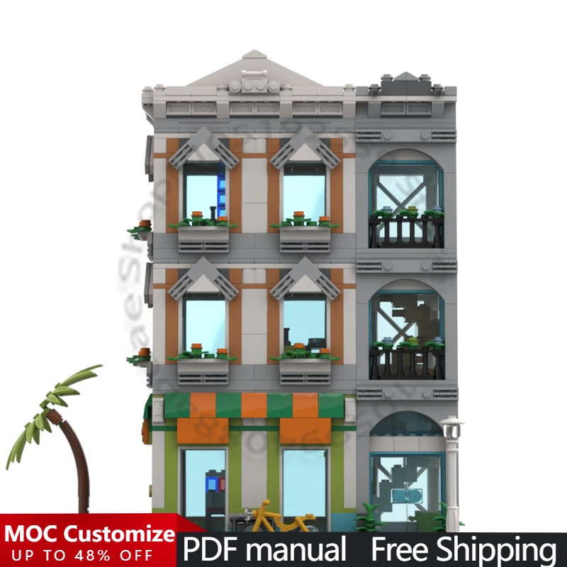 

1011 PCS Modular Building Corner Beach Apartment - Modification of set 60365 MOC Customize Modular Simple DIY Assembly Toy Gift