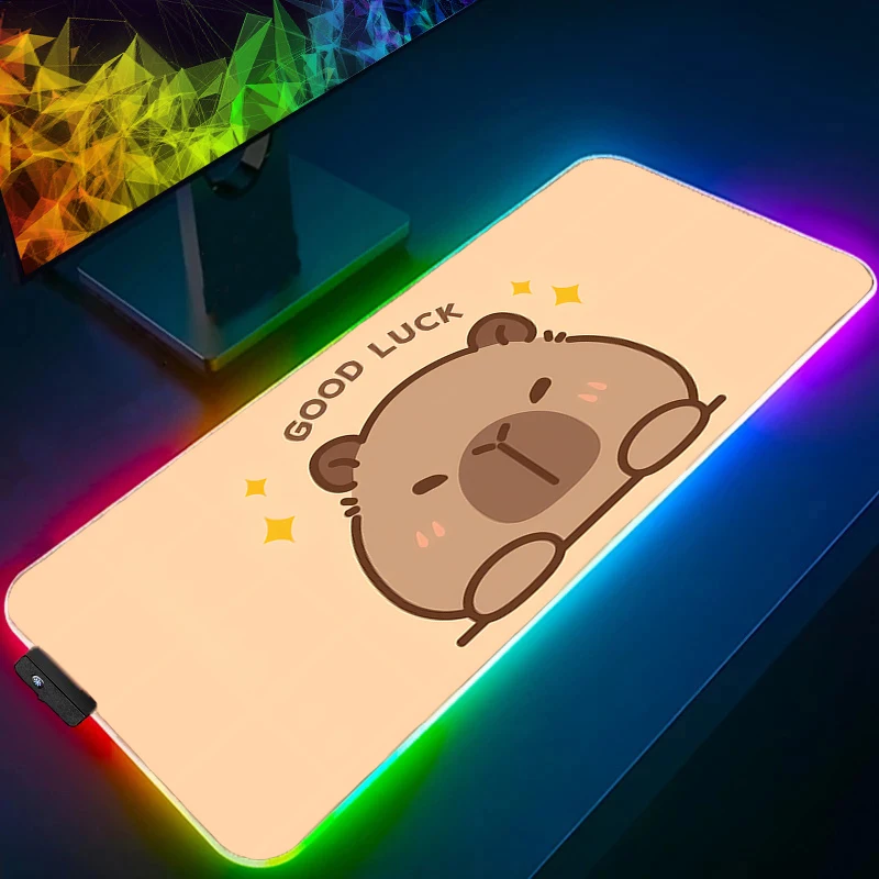 RGB Mouse Pad Anime Gaming Accessories Mousepad LED Gamer PC Completo Computer Kawaii Keyboard Pad Capybara Desktop Mat Varmilo