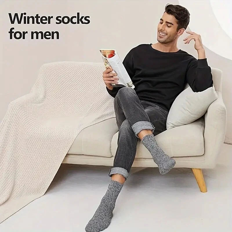 Hot selling Men\'s autumn  winter socks solid warm long socks with thick towel sole heating socks cold Uggs socks for man gift