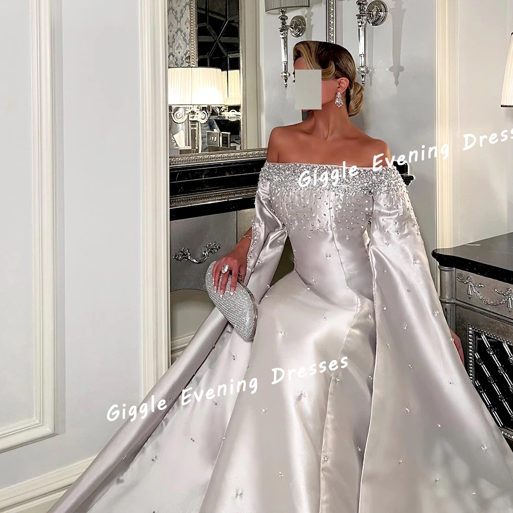 Giggle Satin Boat Neck Exquisite Beaded Elegance Prom Gown Saudi Arab Nobility Floor-Length Evening Party Dresses for Women 2024