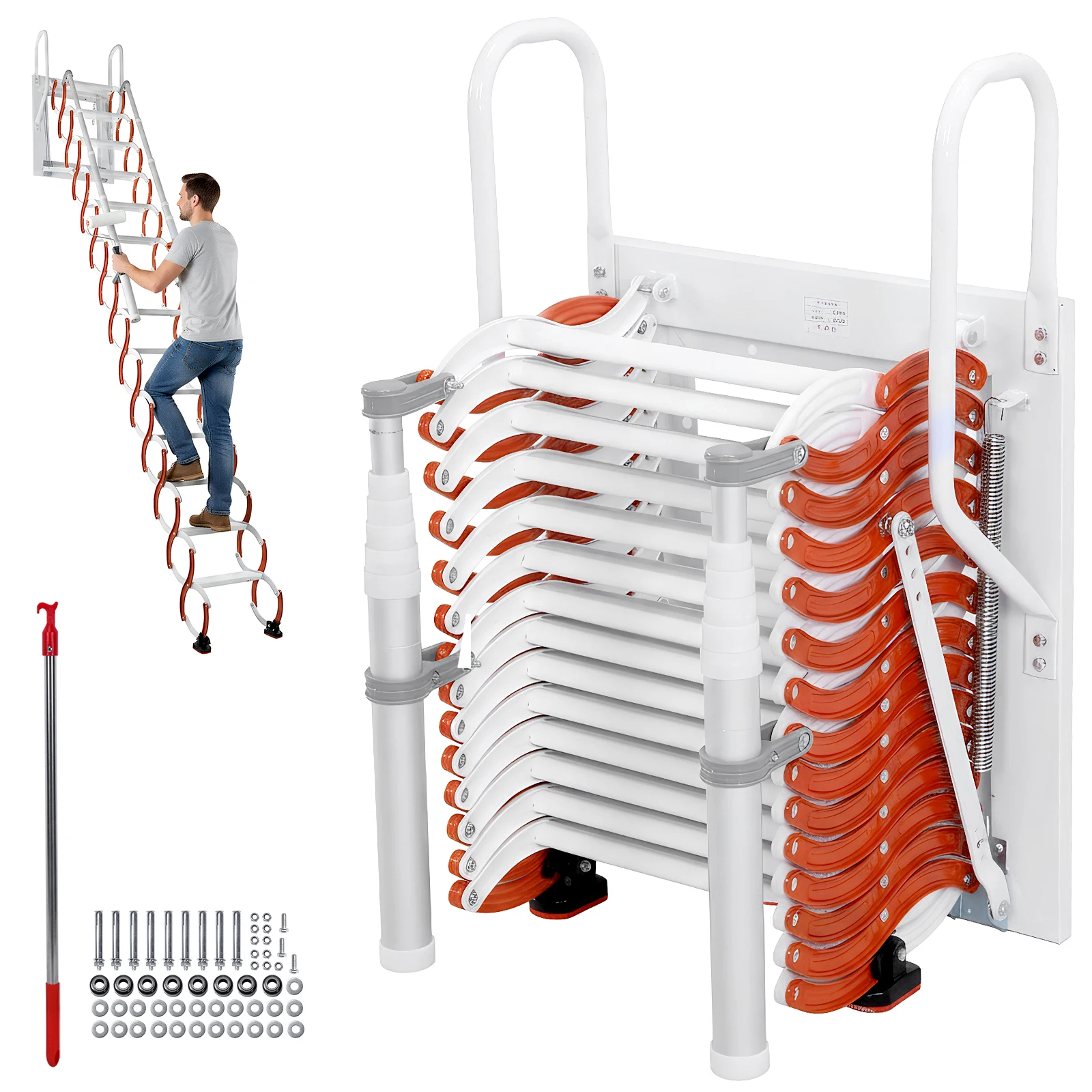 

Ceiling Mount Attic Ladder Ceiling-Mounted Loft Ladder Adjustable Tilt Angle (60°/65°/70°) W/Pull Rod for Home Indoor Outdoor