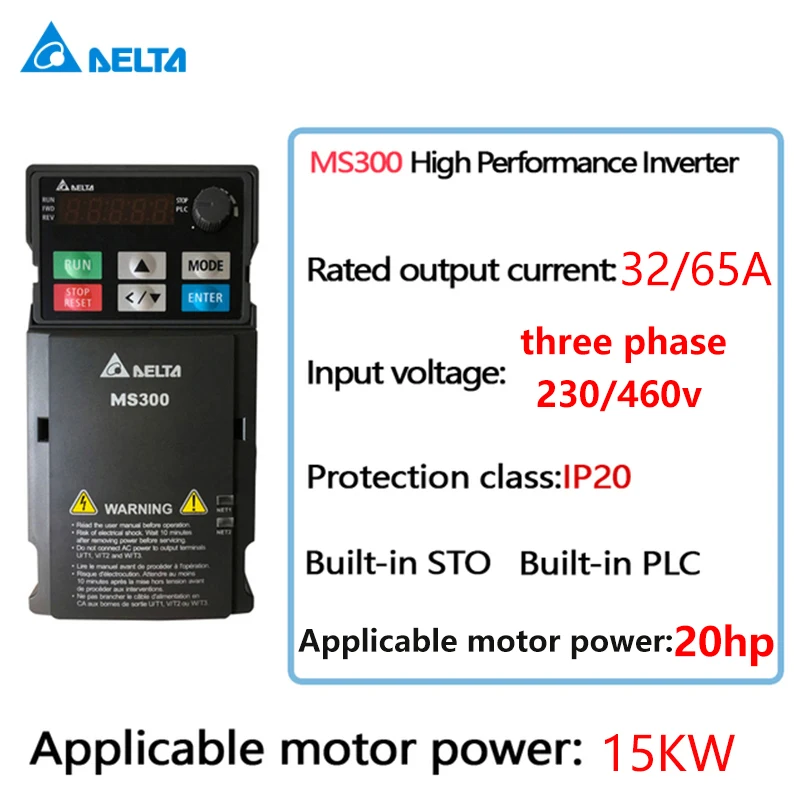 

Delta Ms300 Vfd Vector Control Inverter Drive 20hp 15kw 32a 65a 230v 460v Three Phase Output Frequency Converter