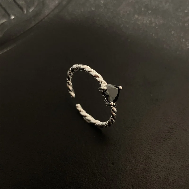 Anillo de obsidiana con forma de corazón para mujer, accesorio romántico, joyería de plata 925, regalos de compromiso para fiesta de boda, anillos abiertos para dedo